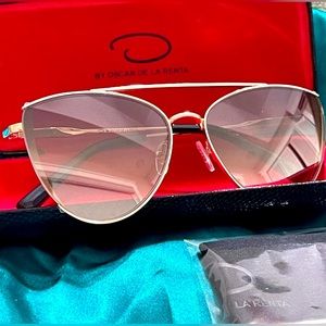 O by Oscar de la Renta Jordana Gold Cat Eye Aviator Sunglasses